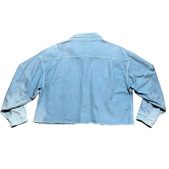 Missguided Boxy Oversized Light Wash Raw Edge Hem Trucker Jean Jacket Sz 12 - Picture 2 of 13